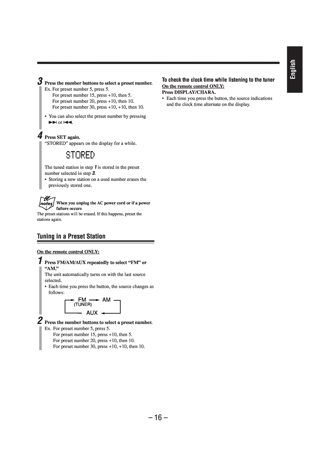 JVC UX-F72MD, UX-F70MD manual 16, Tuning in a Preset Station, English, Fm Am 