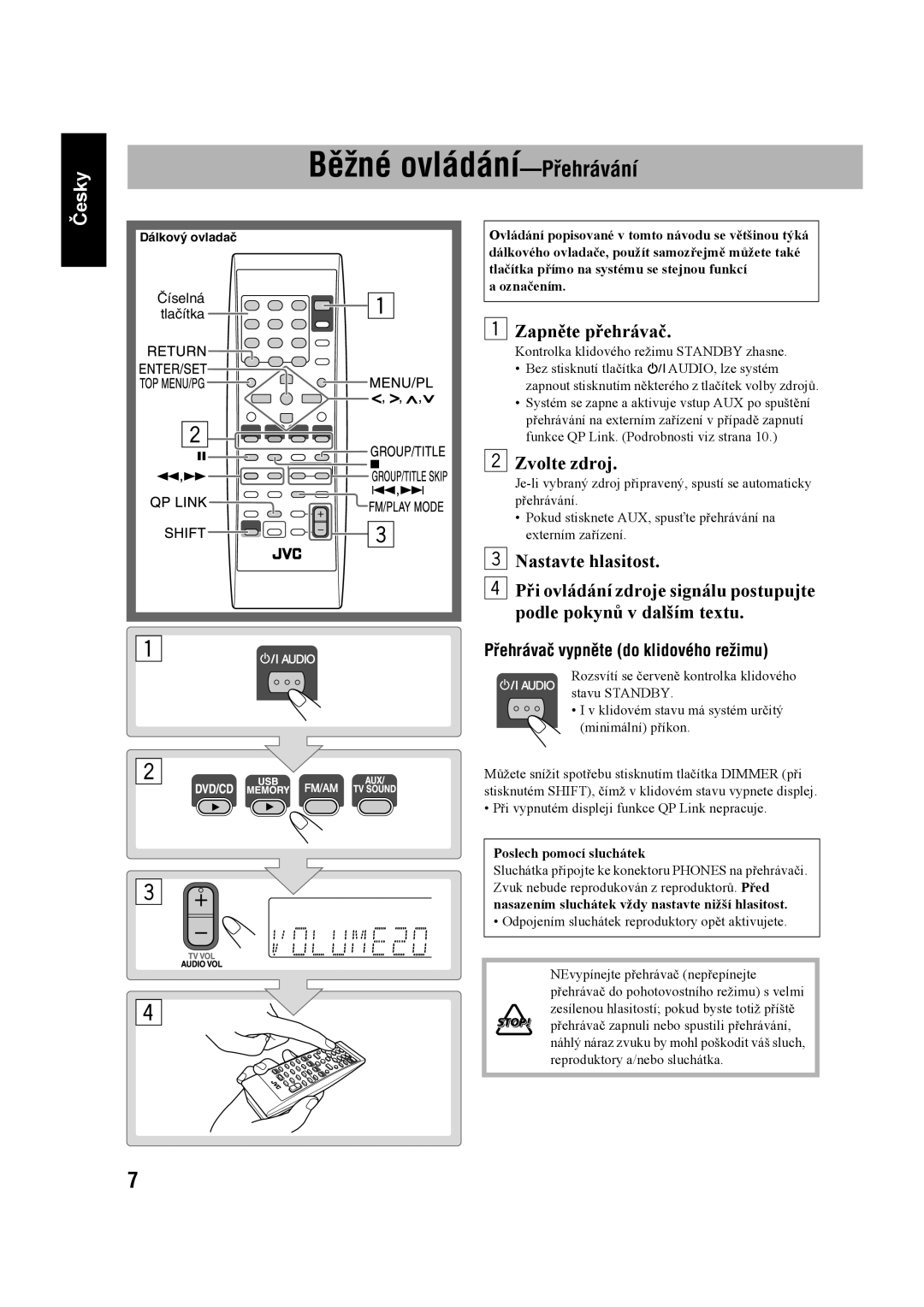 JVC UX-G60 manual Běžné ovládání-Přehrávání 