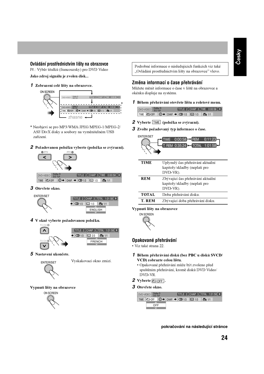 JVC UX-G60 manual Změna informací o čase přehrávání 