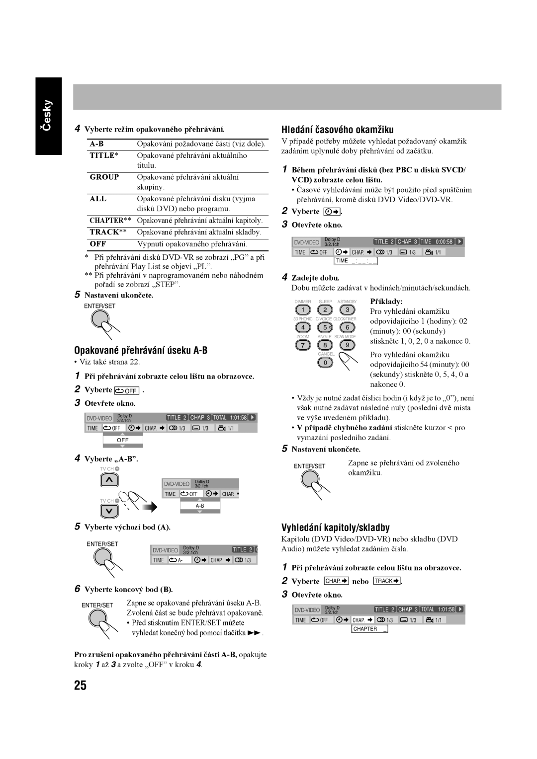 JVC UX-G60 manual Hledání časového okamžiku, Vyhledání kapitoly/skladby 