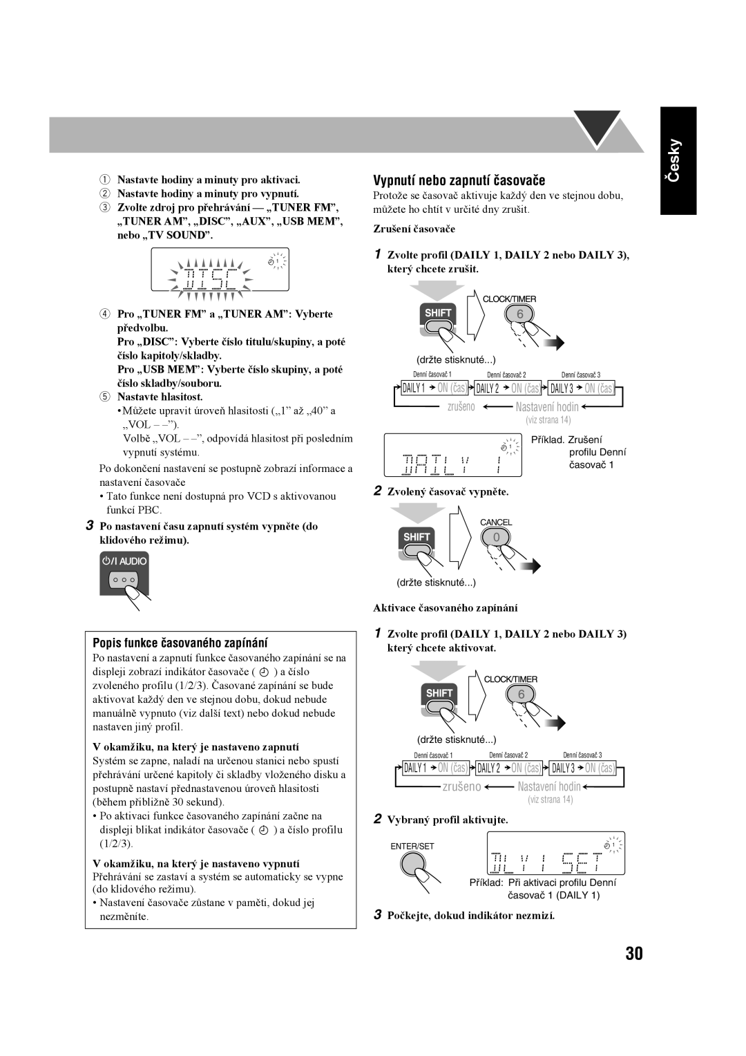 JVC UX-G60 manual Vypnutí nebo zapnutí časovače 