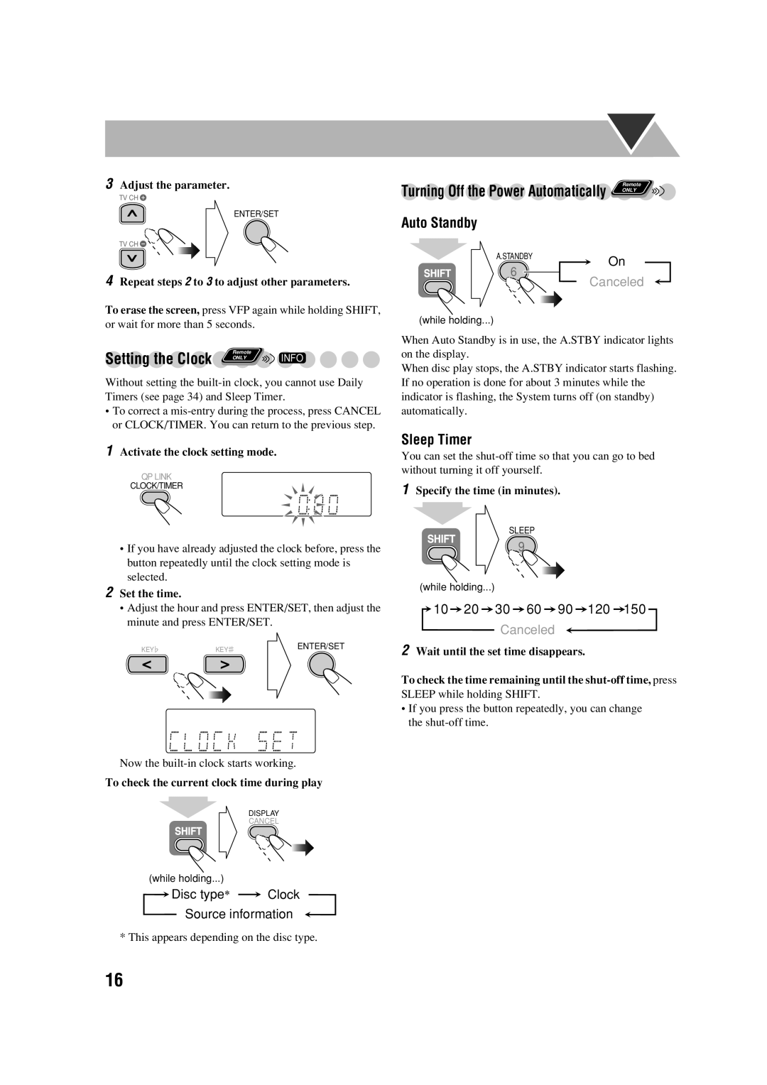 JVC UX-G70 manual Auto Standby, Sleep Timer 