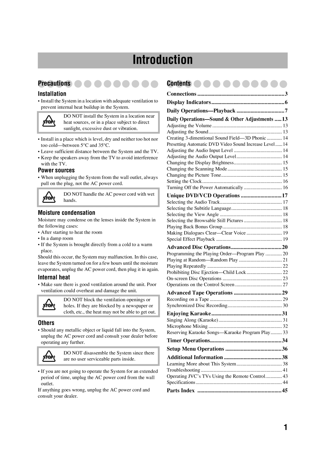 JVC UX-G70 manual Introduction, Precautions, Contents 