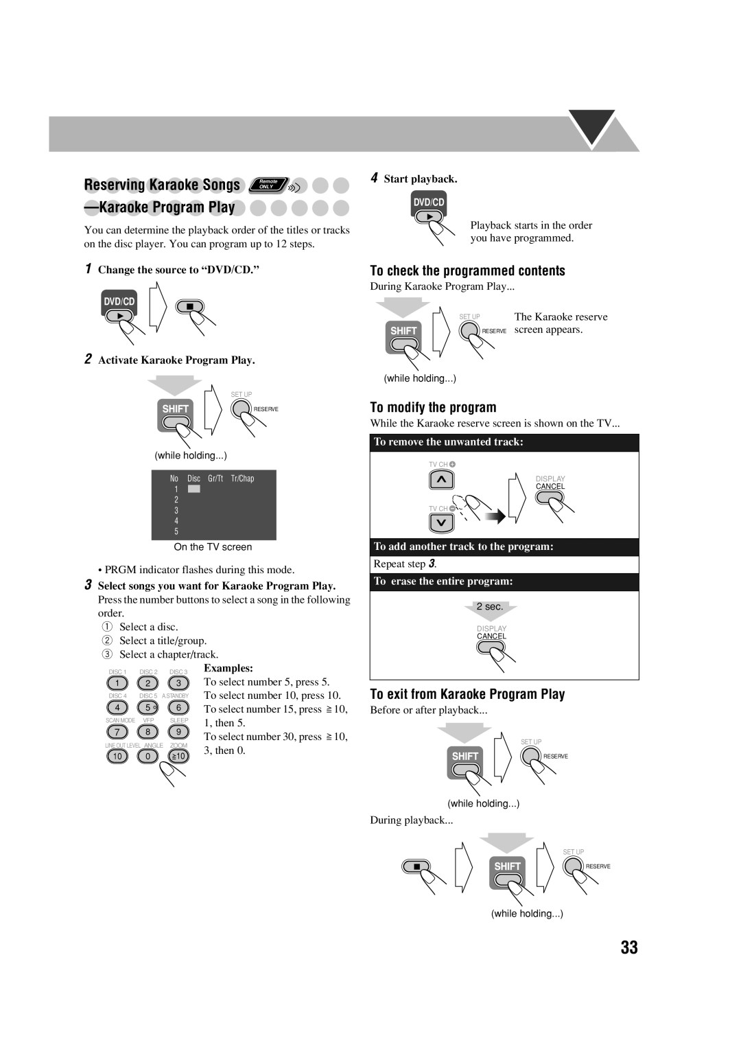 JVC UX-G70 manual Reserving Karaoke Songs, To exit from Karaoke Program Play 