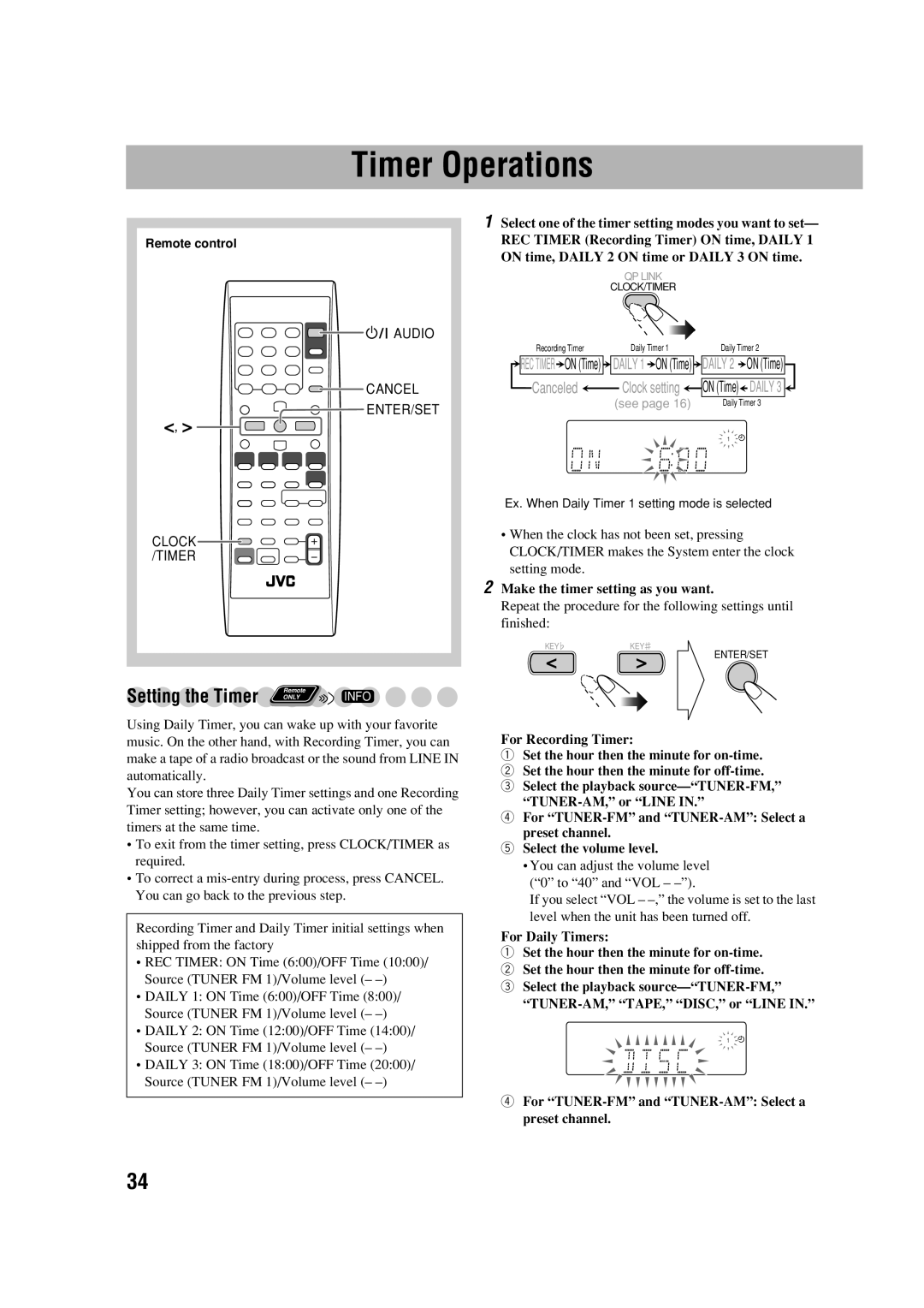 JVC UX-G70 manual Timer Operations, Make the timer setting as you want, For Recording Timer 