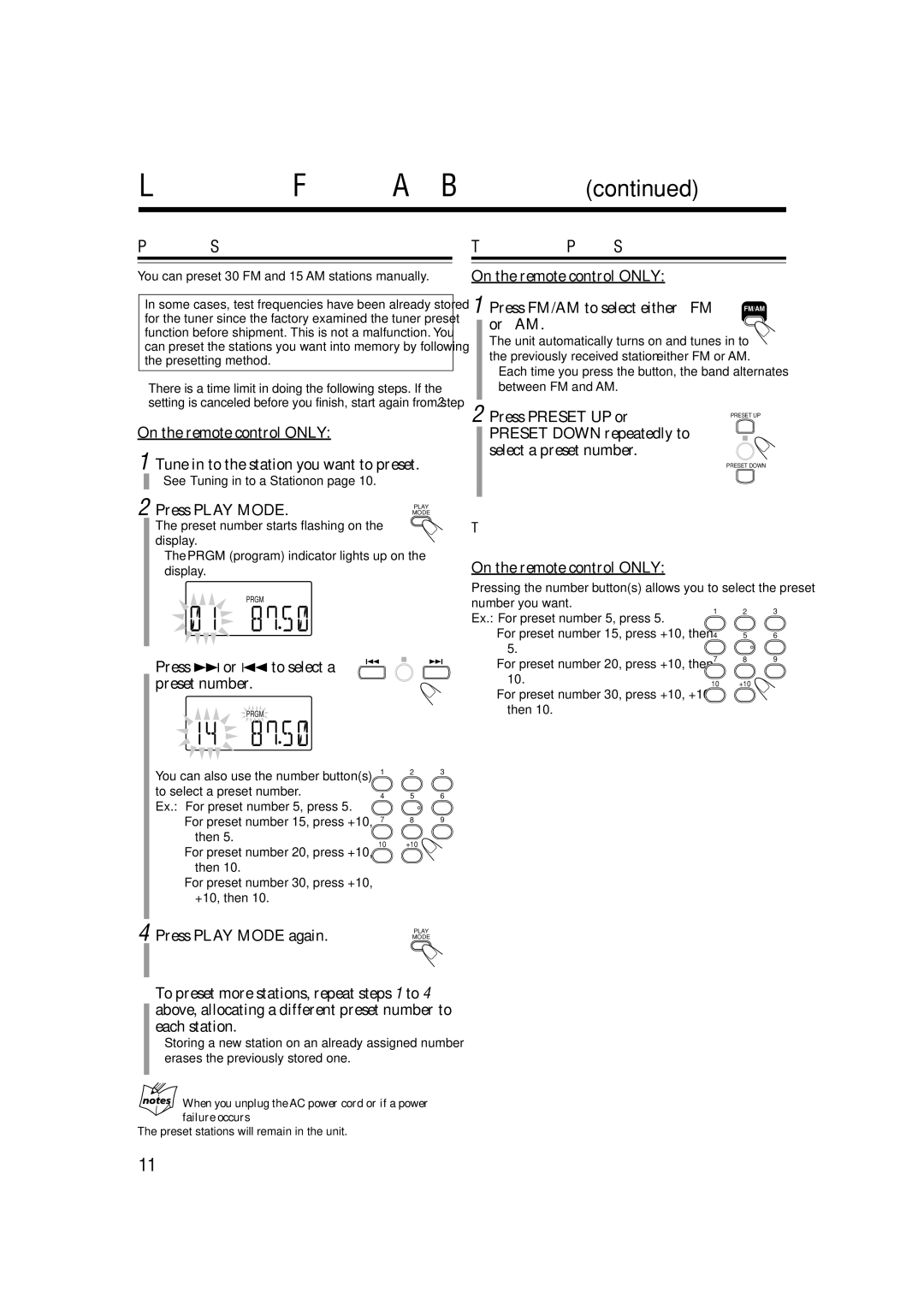 JVC CA-UXH100, UX-H100, SP-UXH100 manual Presetting Stations, Tuning in to a Preset Station 