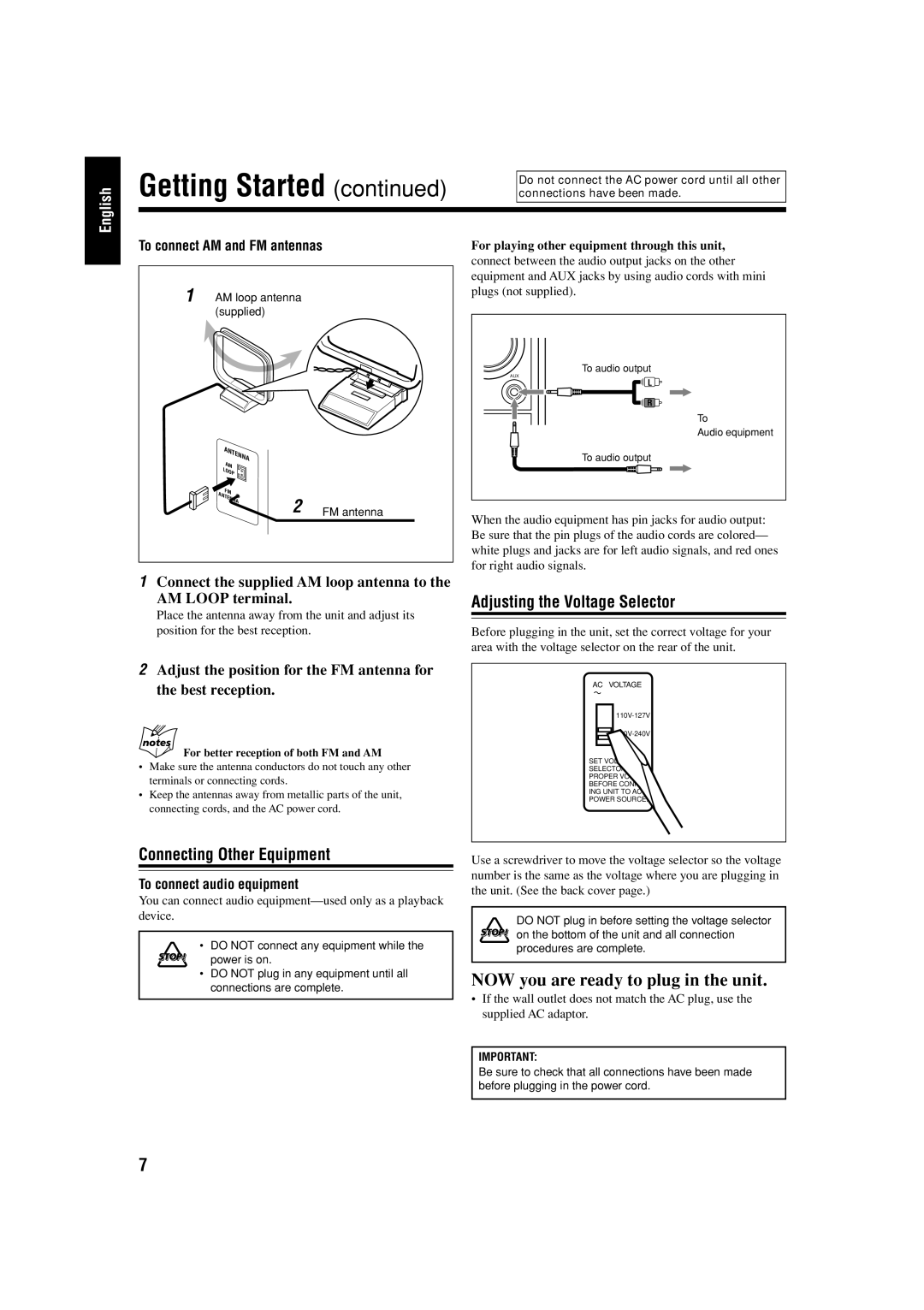 JVC CA-UXH100, UX-H100, SP-UXH100 manual Getting Started 