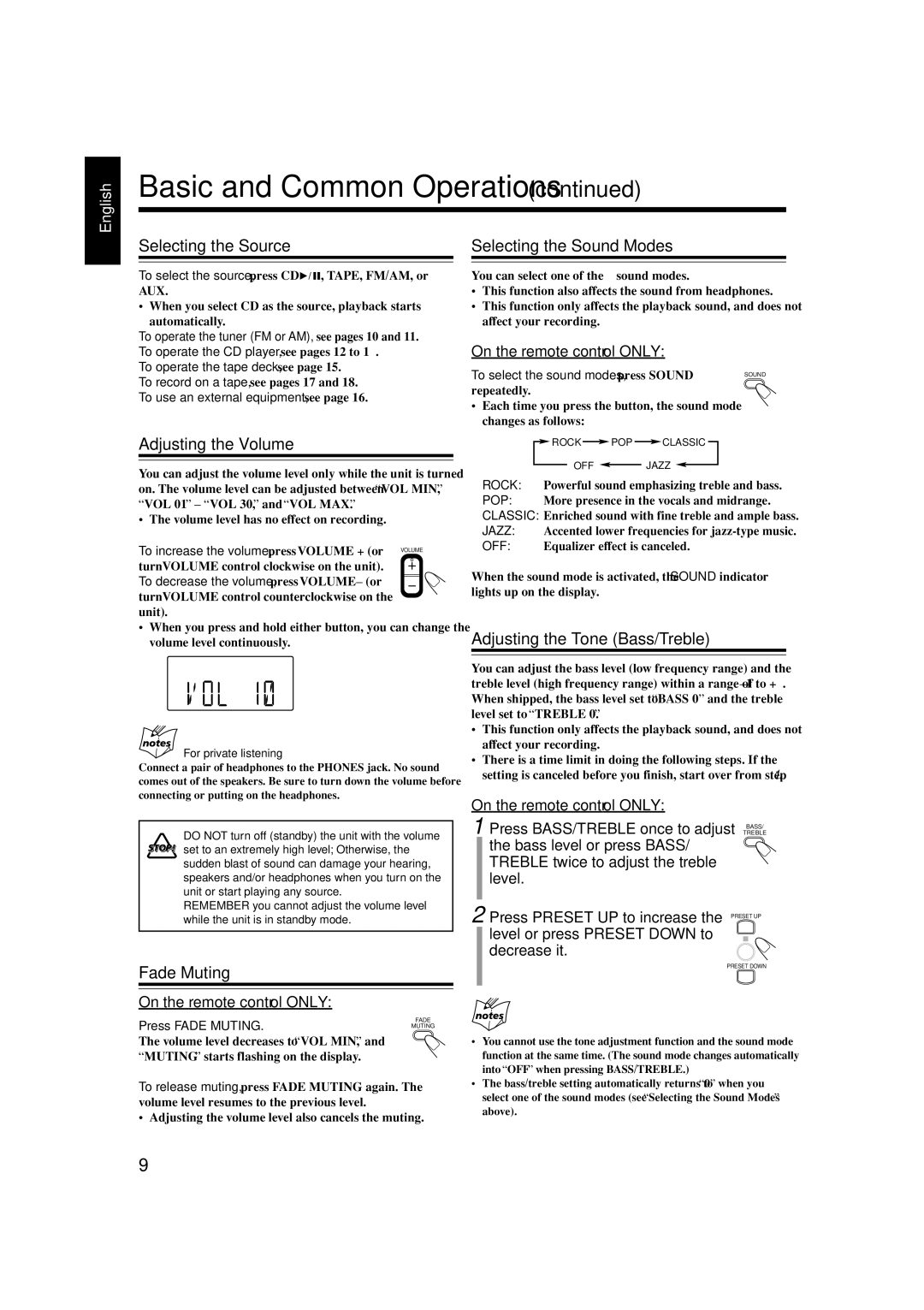 JVC SP-UXH100, UX-H100, CA-UXH100 manual Selecting the Source 