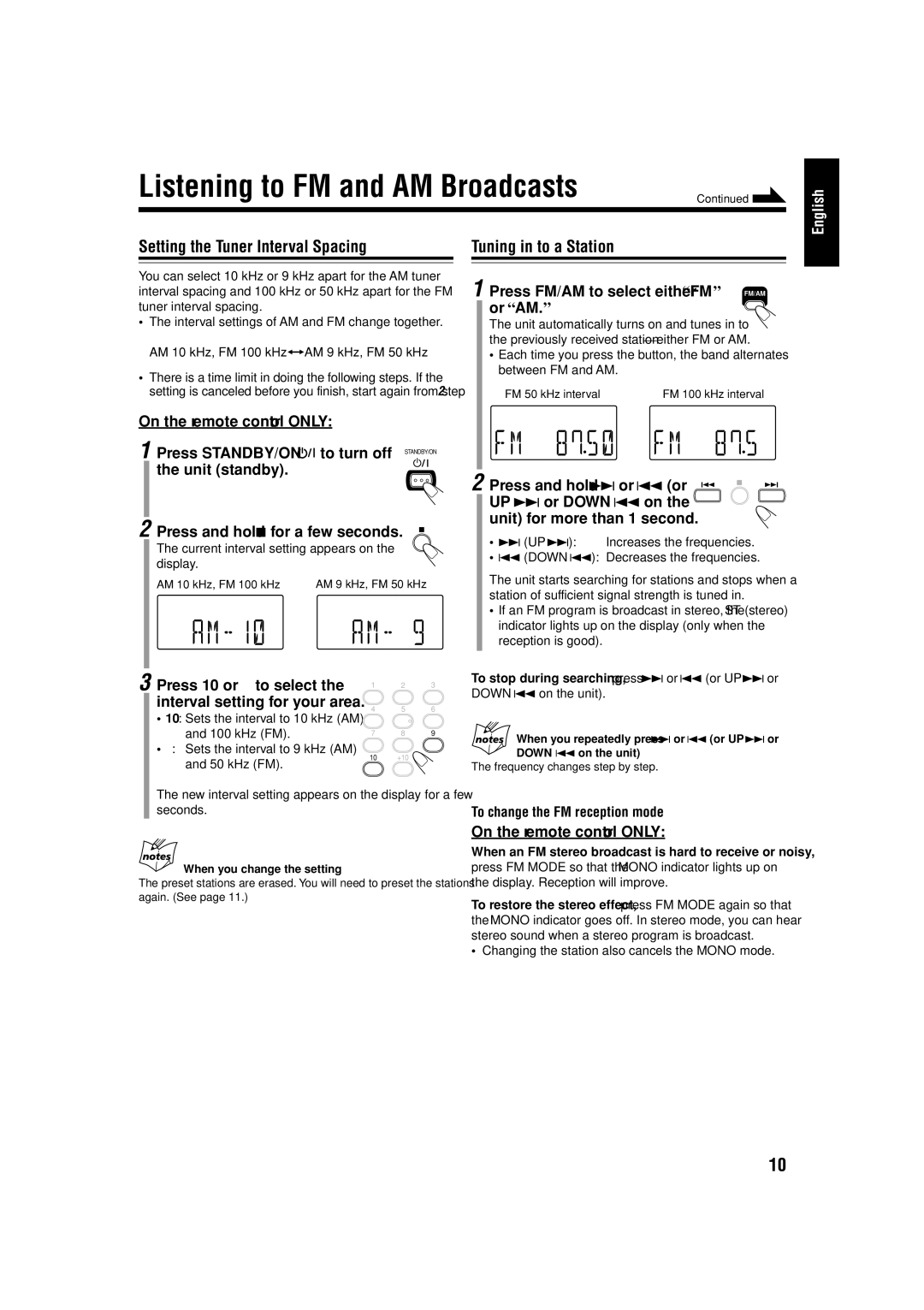 JVC CA-UXH100, UX-H100, SP-UXH100 manual Press 10 or 9 to select 