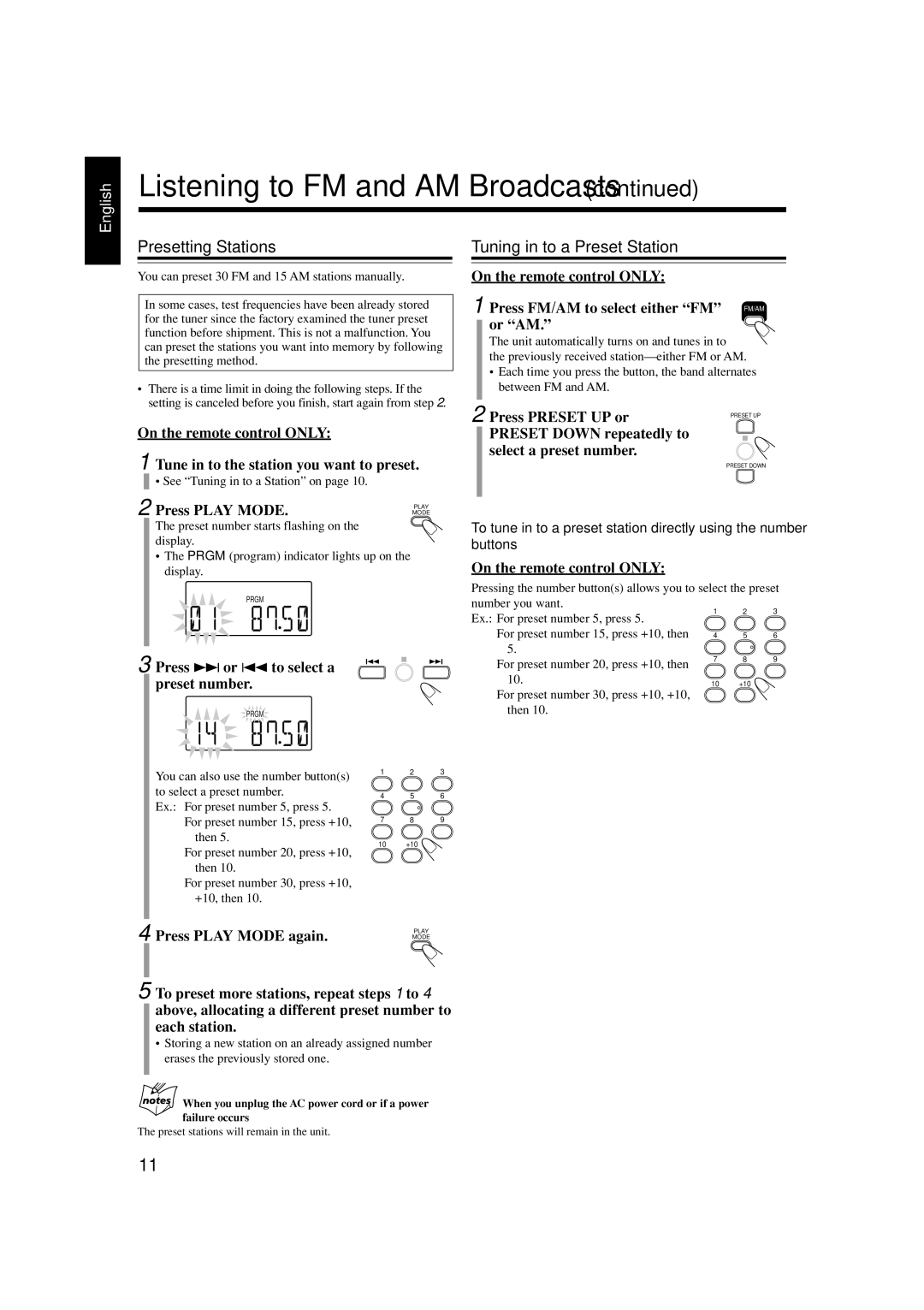 JVC UX-H100, SP-UXH100, CA-UXH100 manual Presetting Stations 