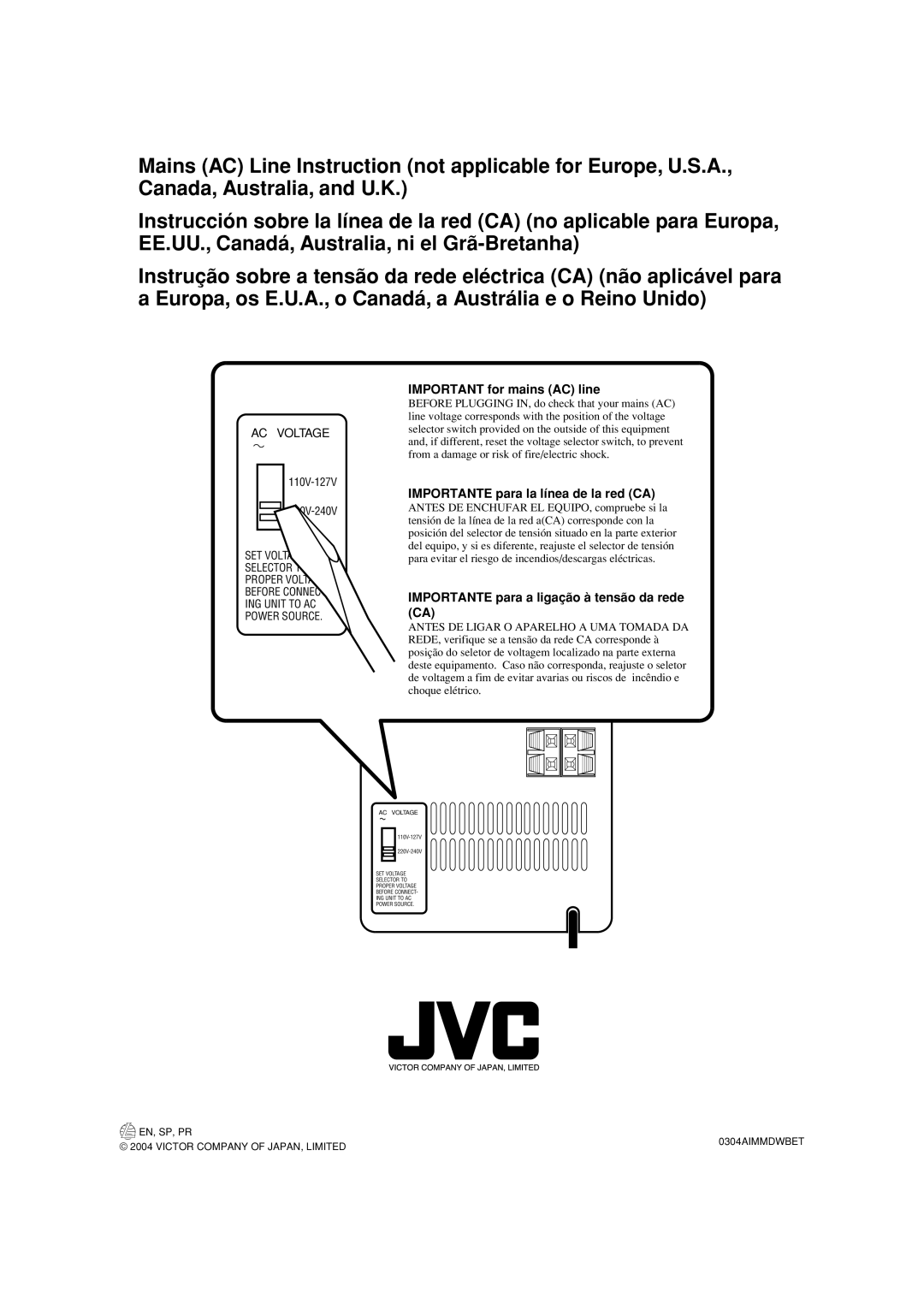 JVC UX-H100, SP-UXH100, CA-UXH100 manual Importante para la línea de la red CA 