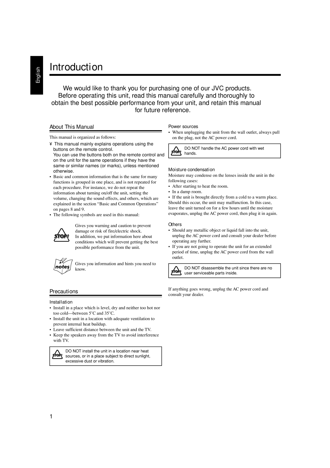 JVC SP-UXH100, UX-H100, CA-UXH100 manual Introduction 