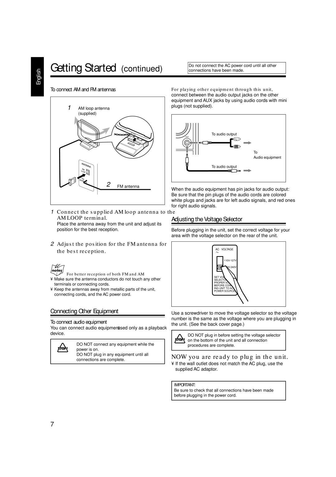 JVC SP-UXH100, UX-H100, CA-UXH100 manual Getting Started 