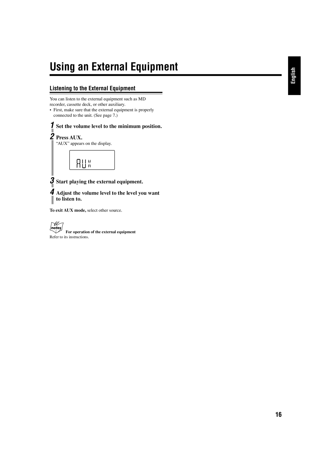 JVC SP-UXH100, UX-H100, CA-UXH100 manual Using an External Equipment 