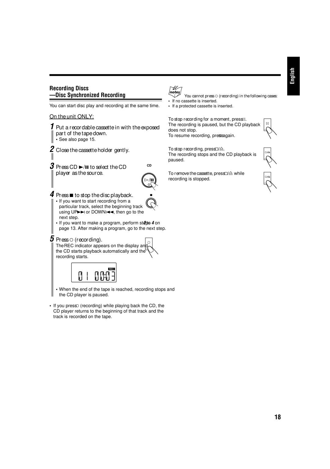 JVC UX-H100, SP-UXH100, CA-UXH100 manual Recording Discs Disc Synchronized Recording 