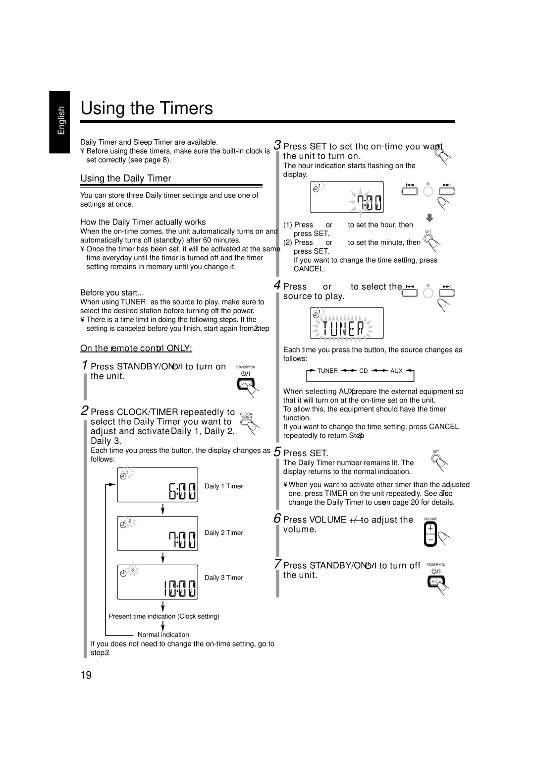 JVC SP-UXH100, UX-H100, CA-UXH100 manual Using the Timers 