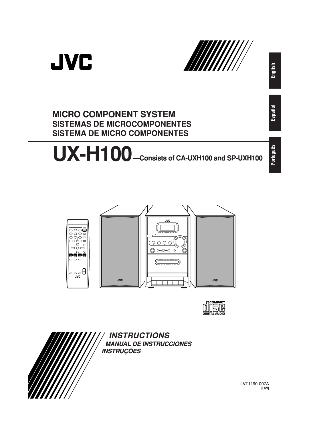 JVC UX-H100 manual Micro Component System, Instructions, Manual De Instrucciones Instruções, English Español, Português 