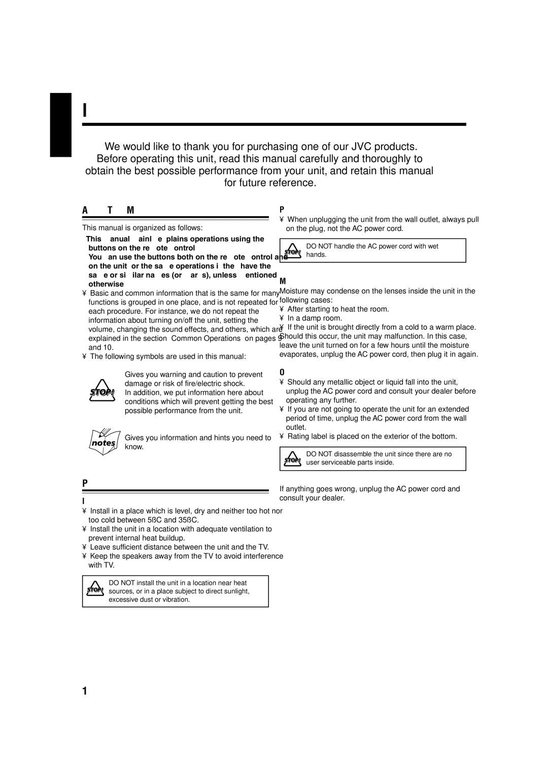 JVC UX-H300 manual Introduction 