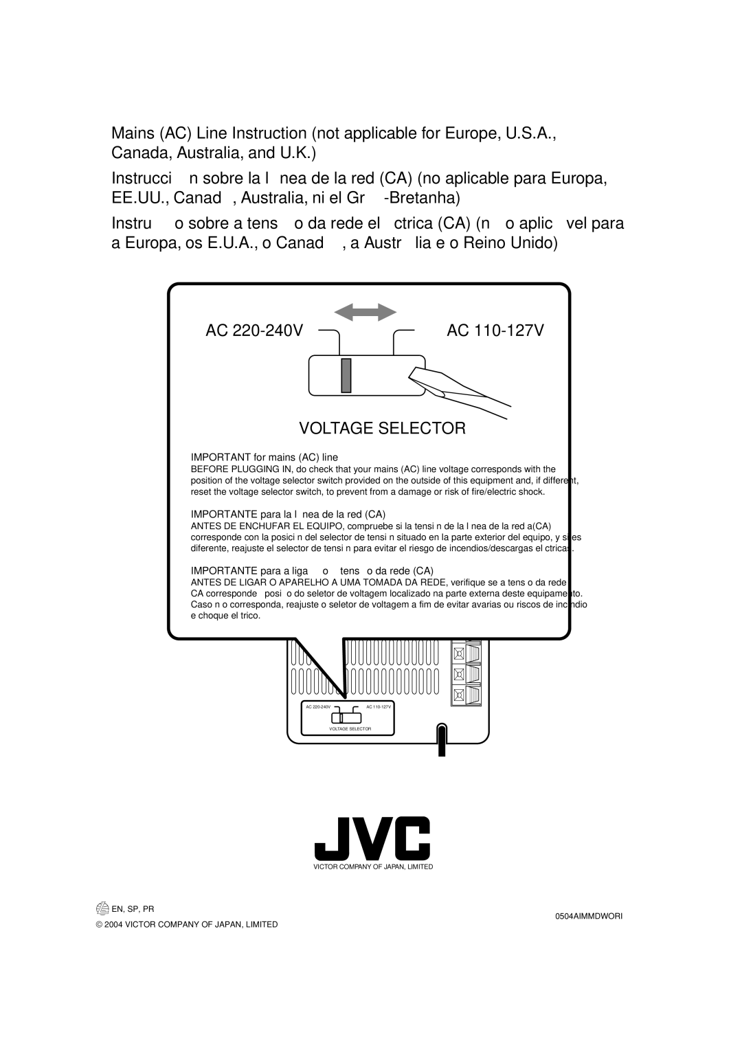 JVC UX-H300 manual Importante para la línea de la red CA 