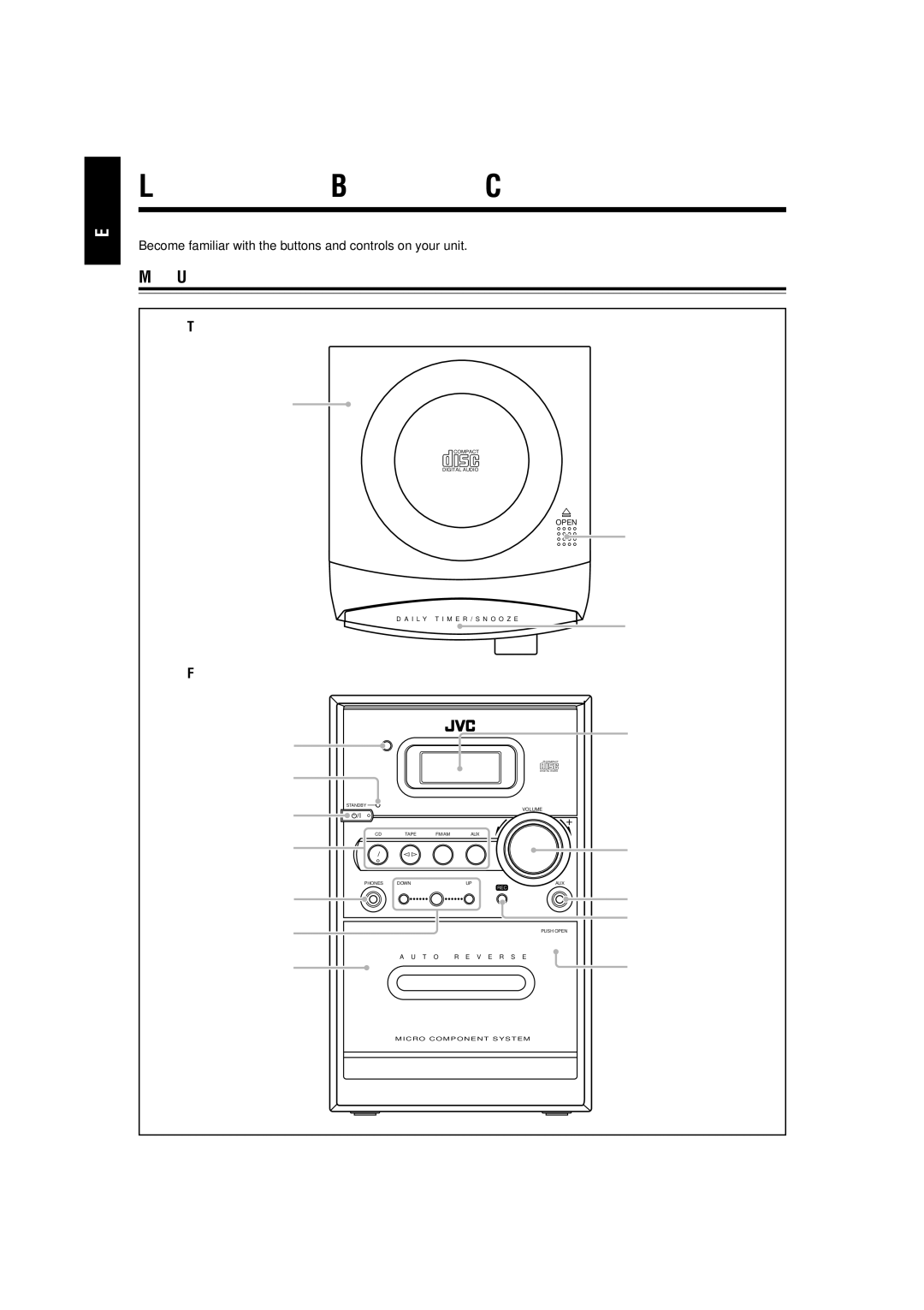 JVC UX-H300 manual Location of the Buttons and Controls, Main Unit, Top view Front view 