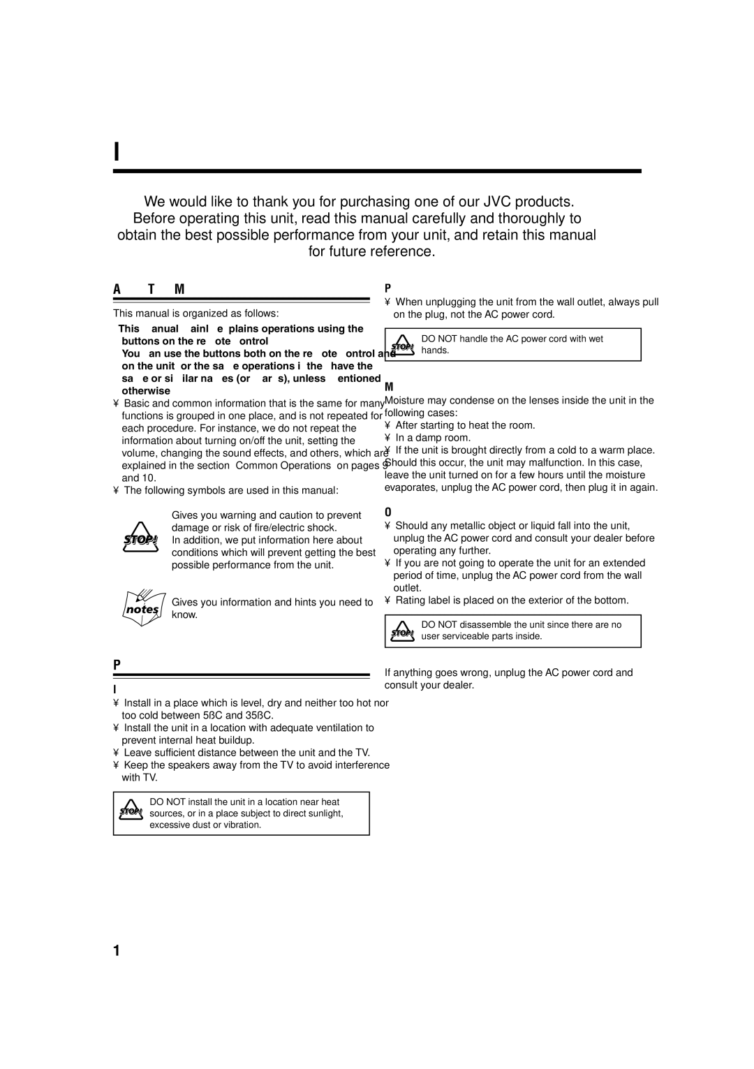 JVC UX-H300 manual Introduction 