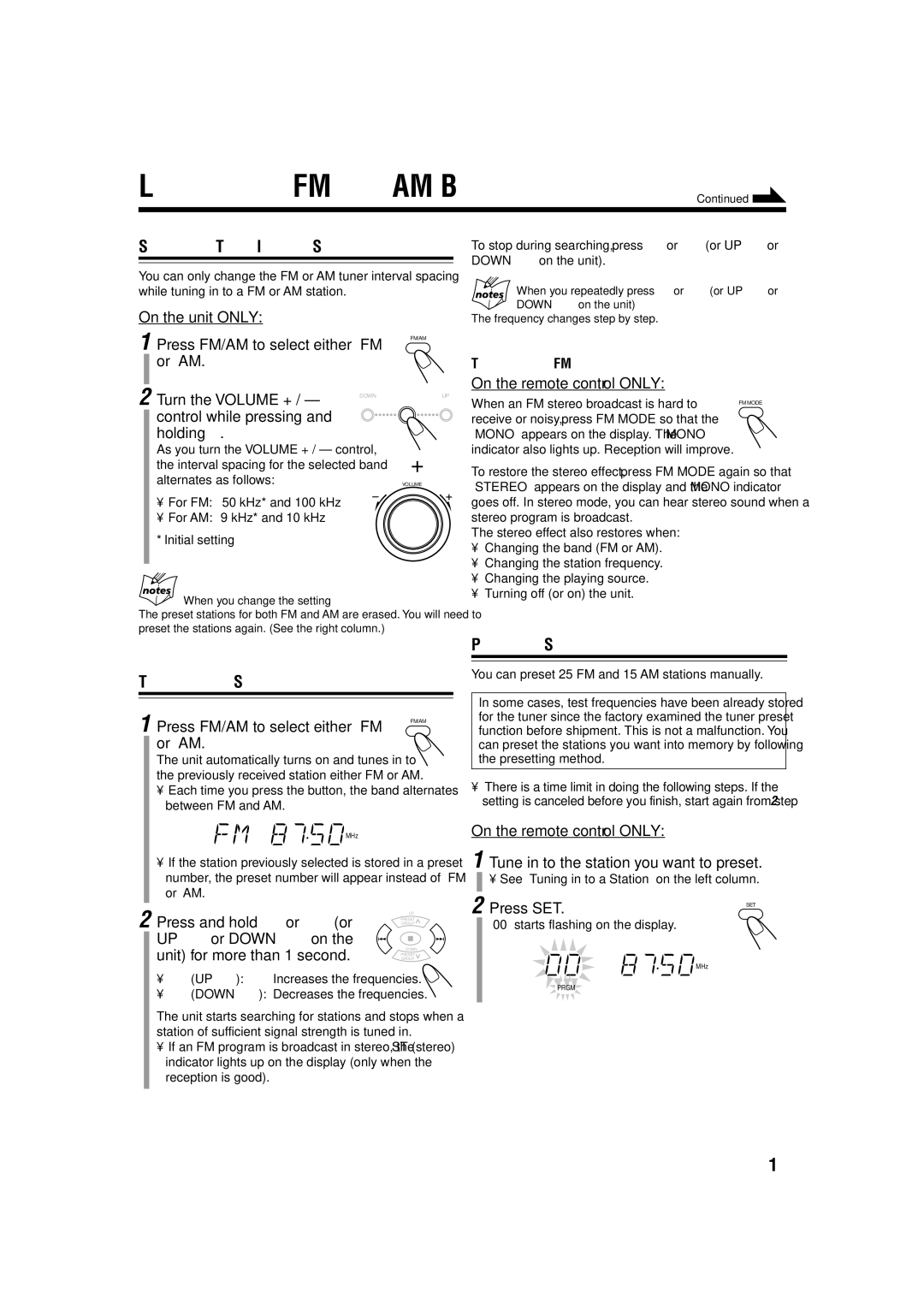 JVC UX-H300 manual Listening to FM and AM Broadcasts 