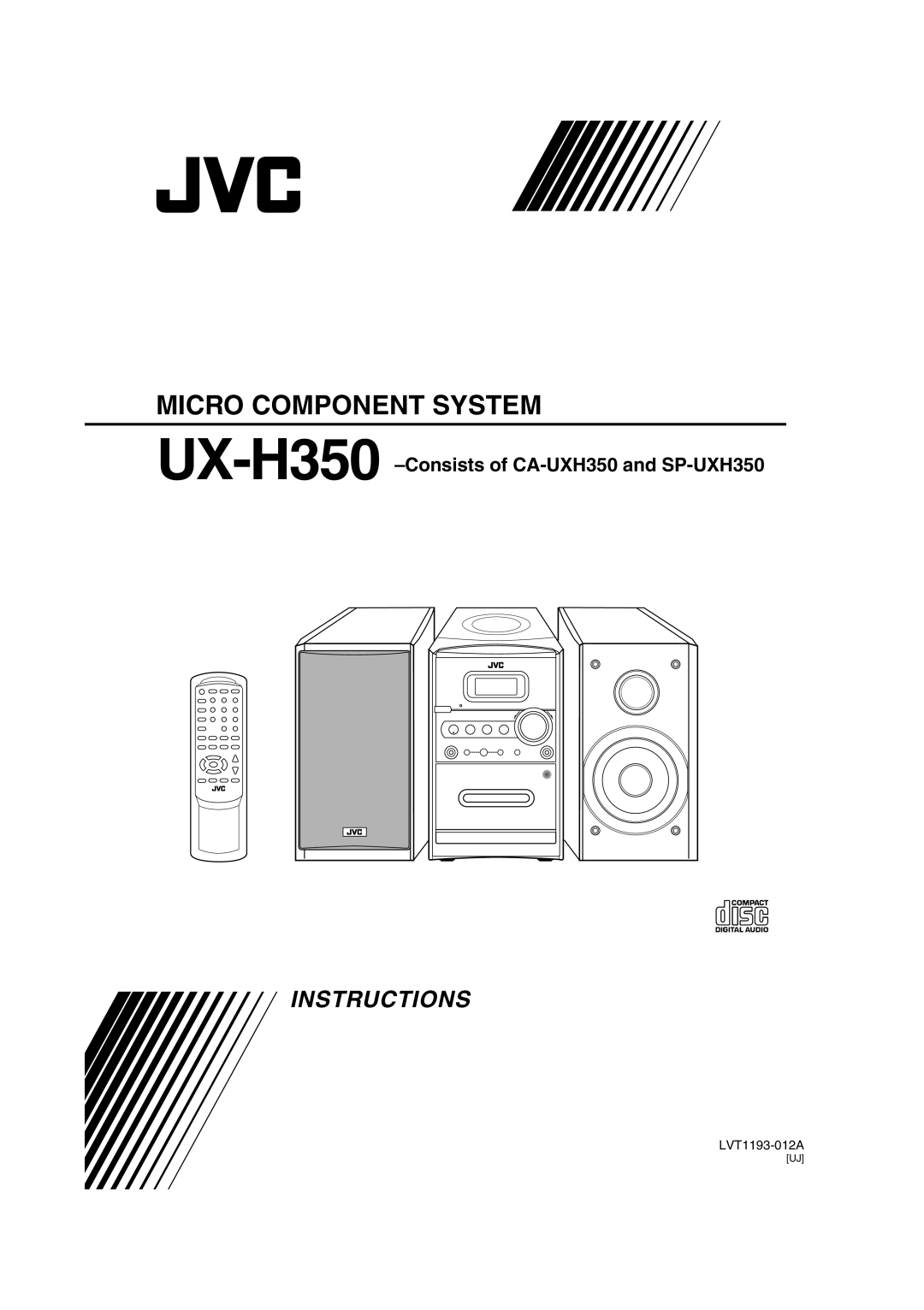 JVC UX-H300 manual Micro Component System, Instructions, UX-H350 -Consistsof CA-UXH350and SP-UXH350, LVT1193-012A 