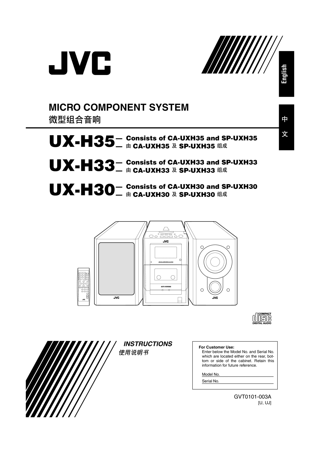 JVC manual UX-H35- Consists of CA-UXH35 and SP-UXH35, UX-H33- Consists of CA-UXH33 and SP-UXH33 