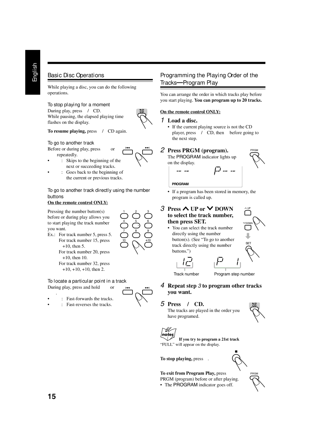 JVC UX-H33 manual Basic Disc Operations, Programming the Playing Order of the Tracks-Program Play 