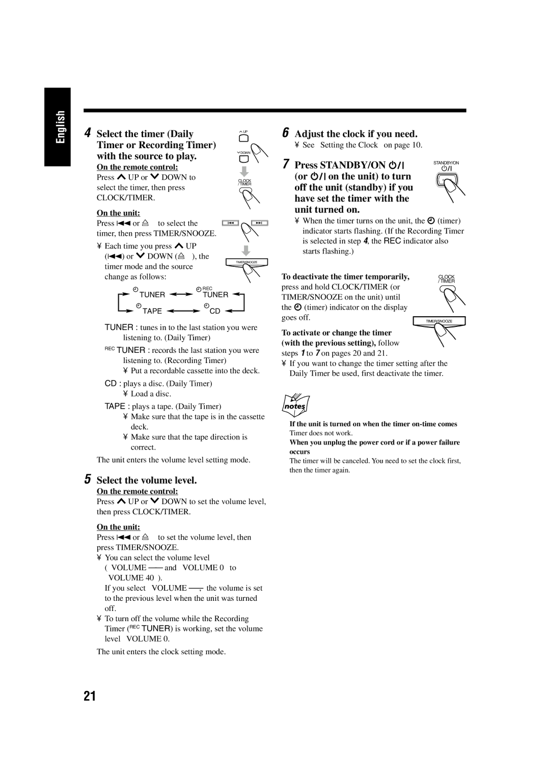 JVC UX-H33 manual With the source to play, Adjust the clock if you need, Press STANDBY/ON, Select the volume level 