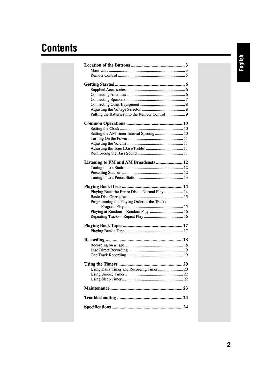 JVC UX-H33 manual Contents, English 
