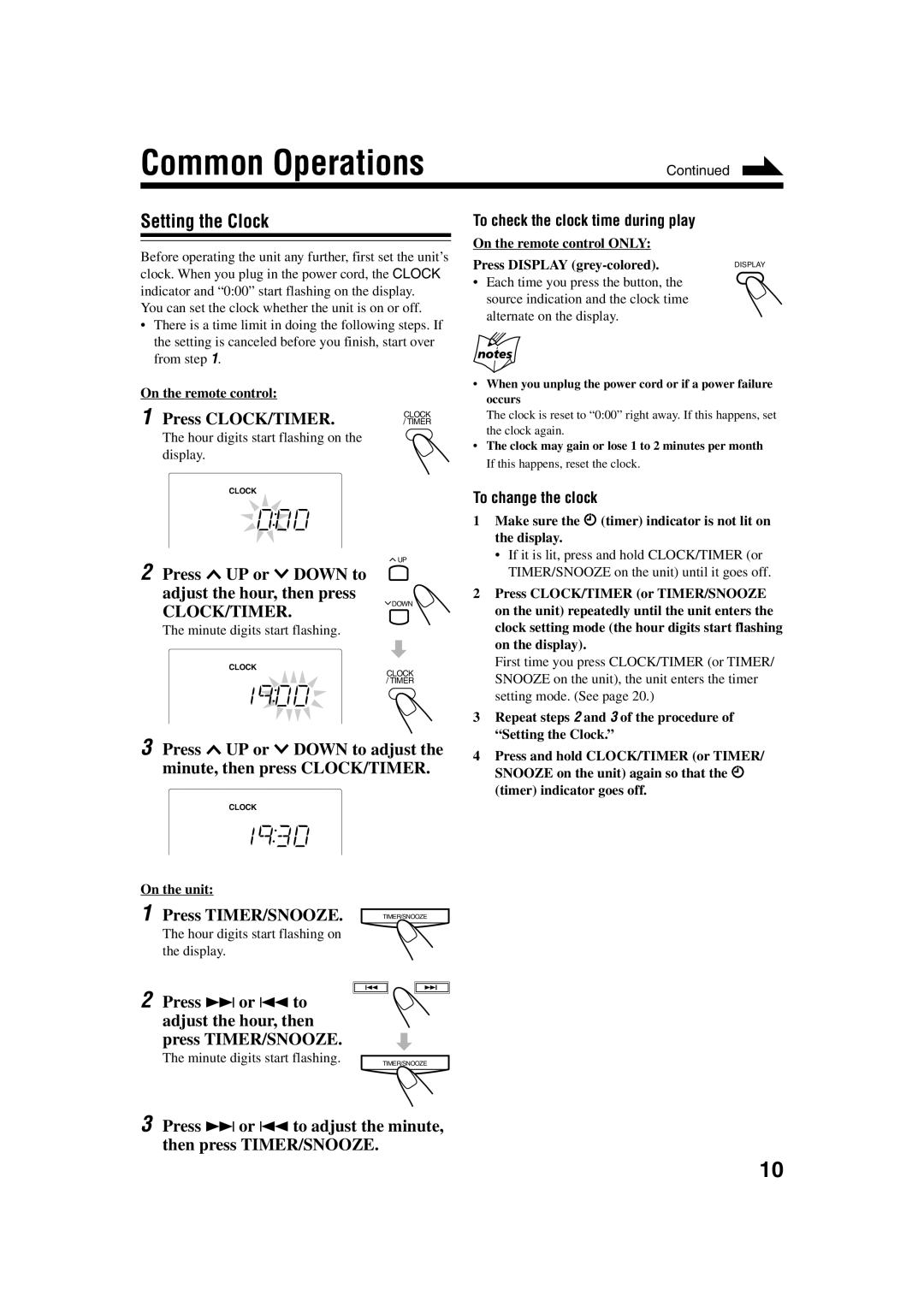 JVC UX-H35 manual Common Operations, Setting the Clock 