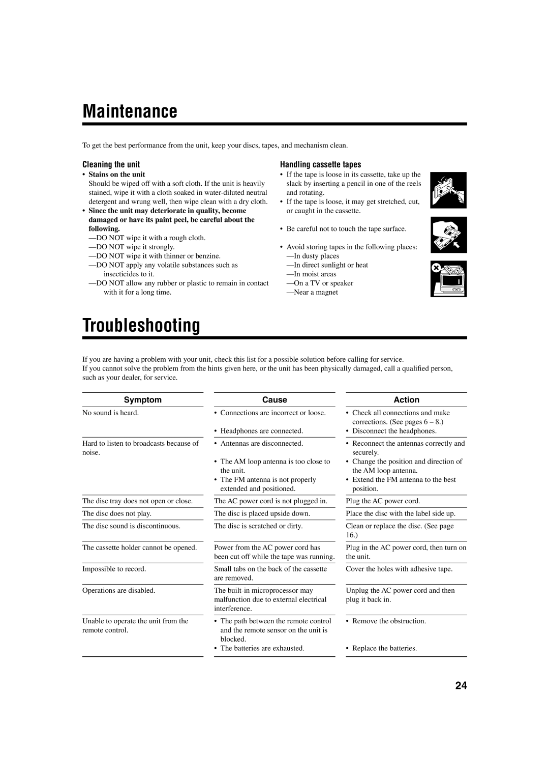 JVC UXJ60, UX-J50 manual Maintenance, Troubleshooting 