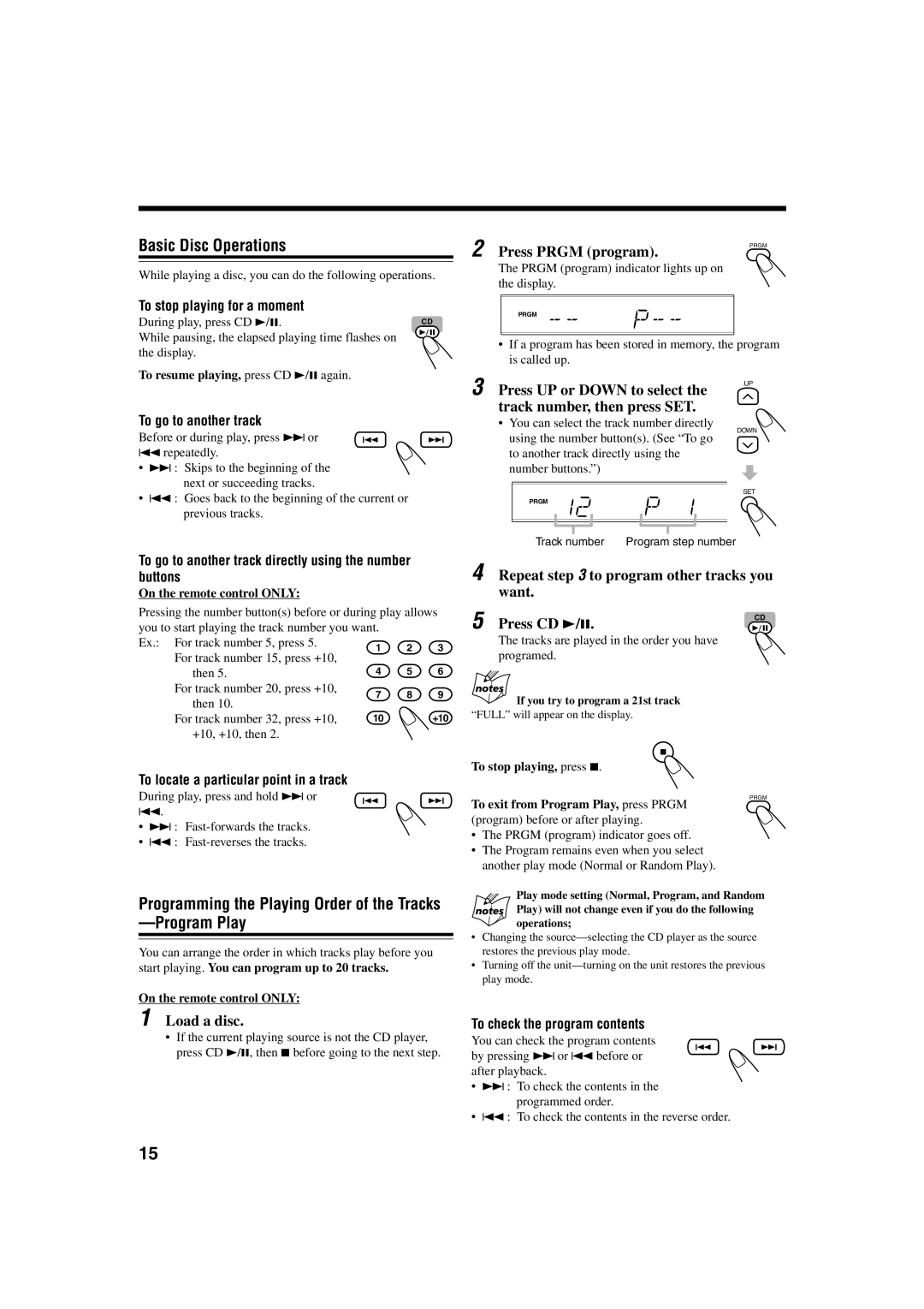 JVC UX-J60 manual Basic Disc Operations, Program Play 