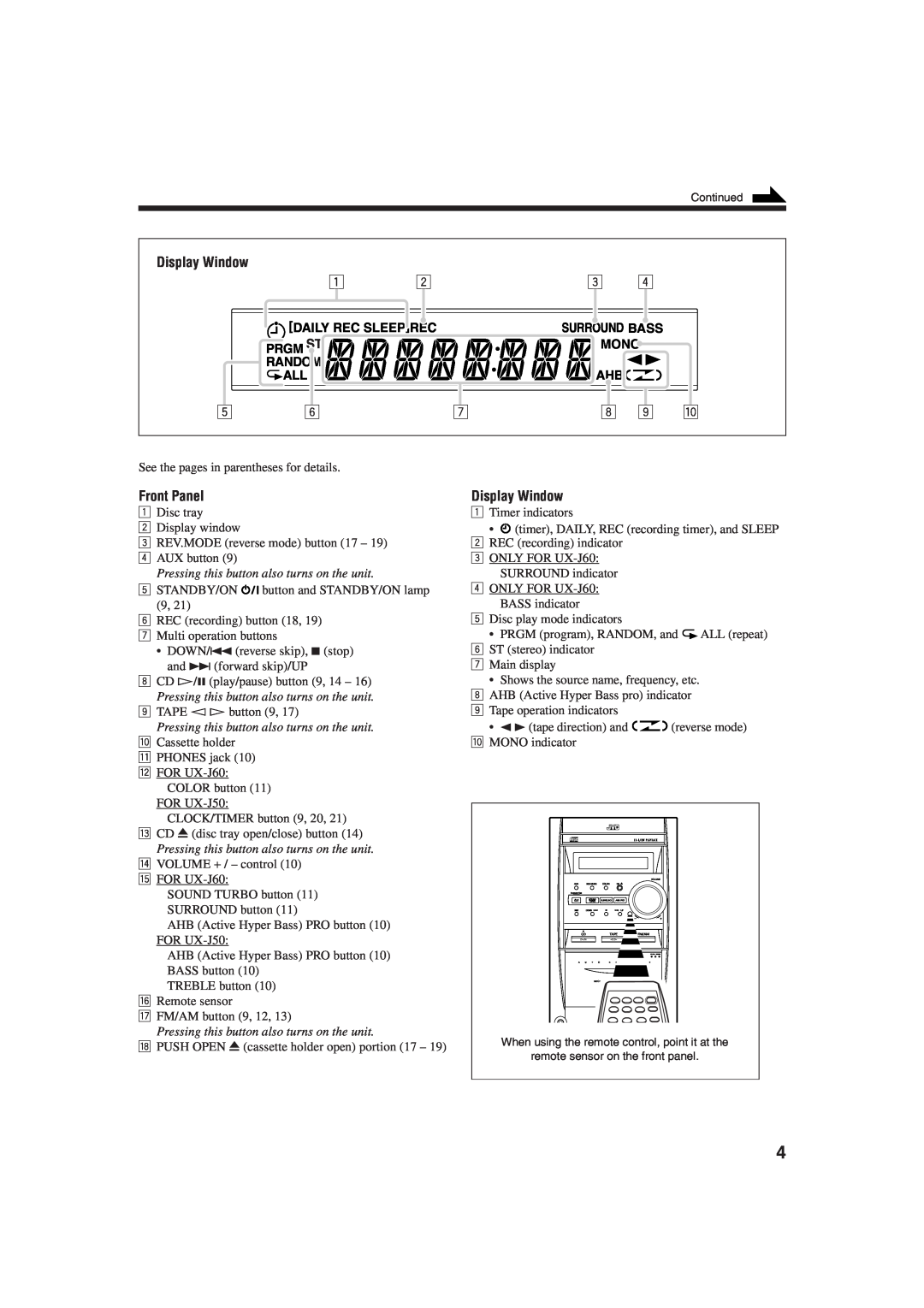 JVC UX-J60 manual 8 9 p, Daily Rec Sleeprec, Mono, Random, Pressing this button also turns on the unit 