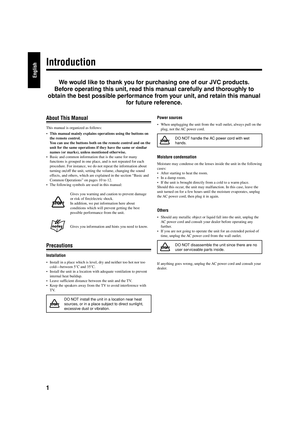 JVC UX-J99DVD manual Introduction, About This Manual, Precautions 