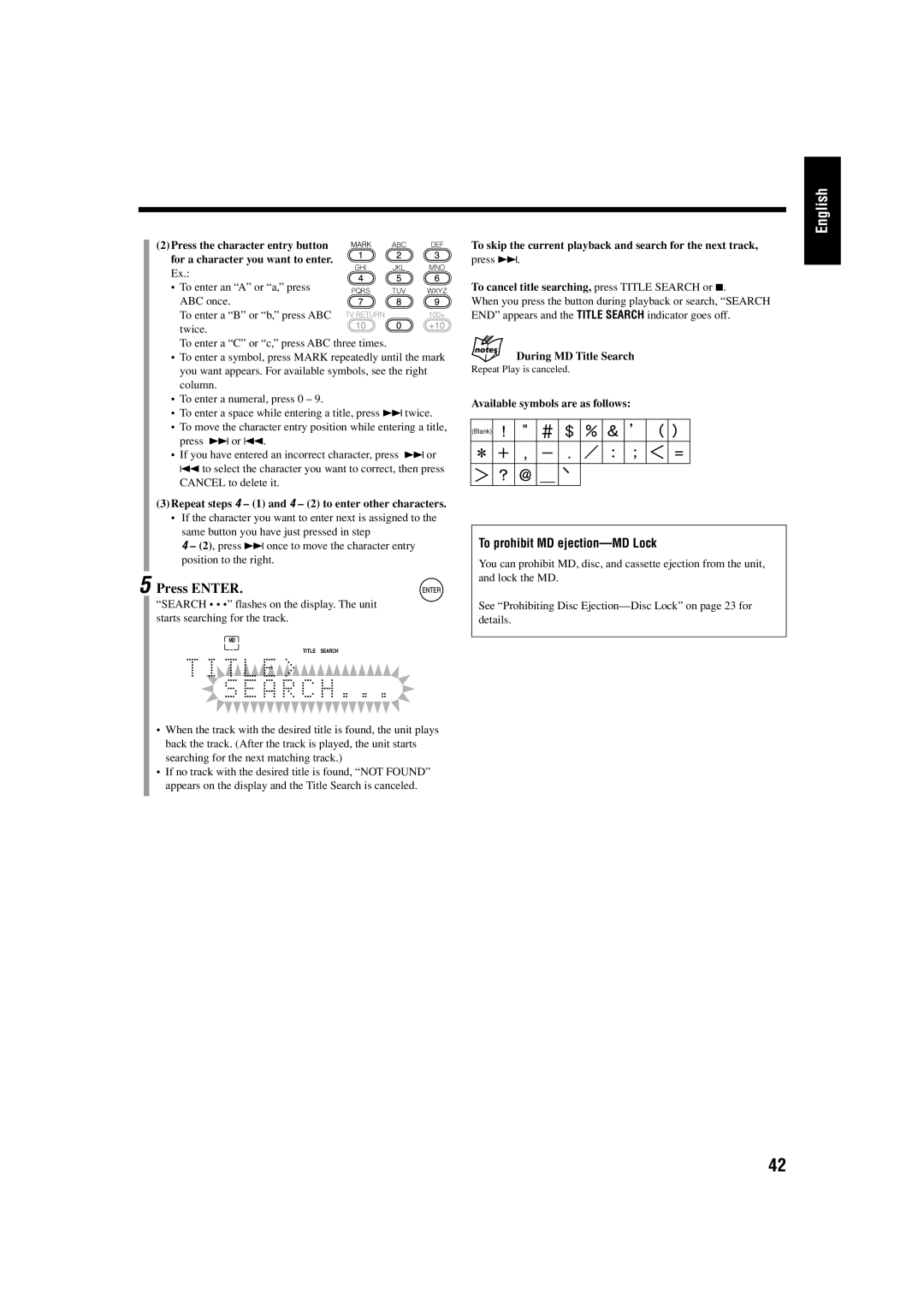 JVC UX-J99DVD manual To prohibit MD ejection-MD Lock 