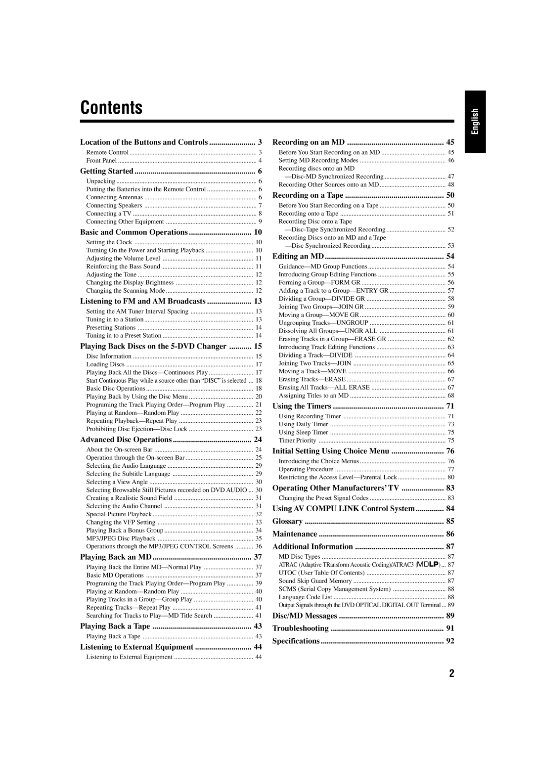 JVC UX-J99DVD manual Contents 