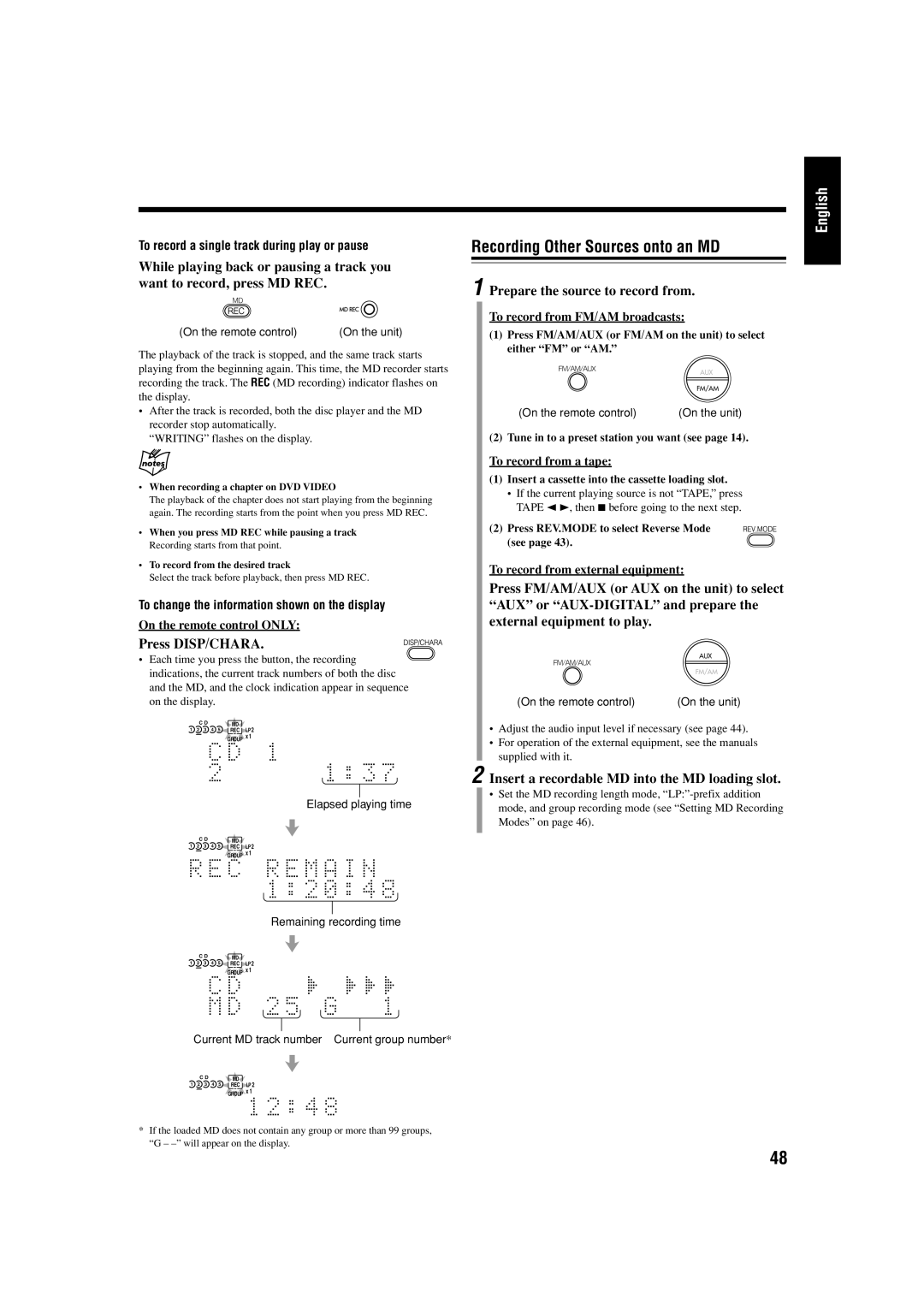 JVC UX-J99DVD manual Recording Other Sources onto an MD, Prepare the source to record from 