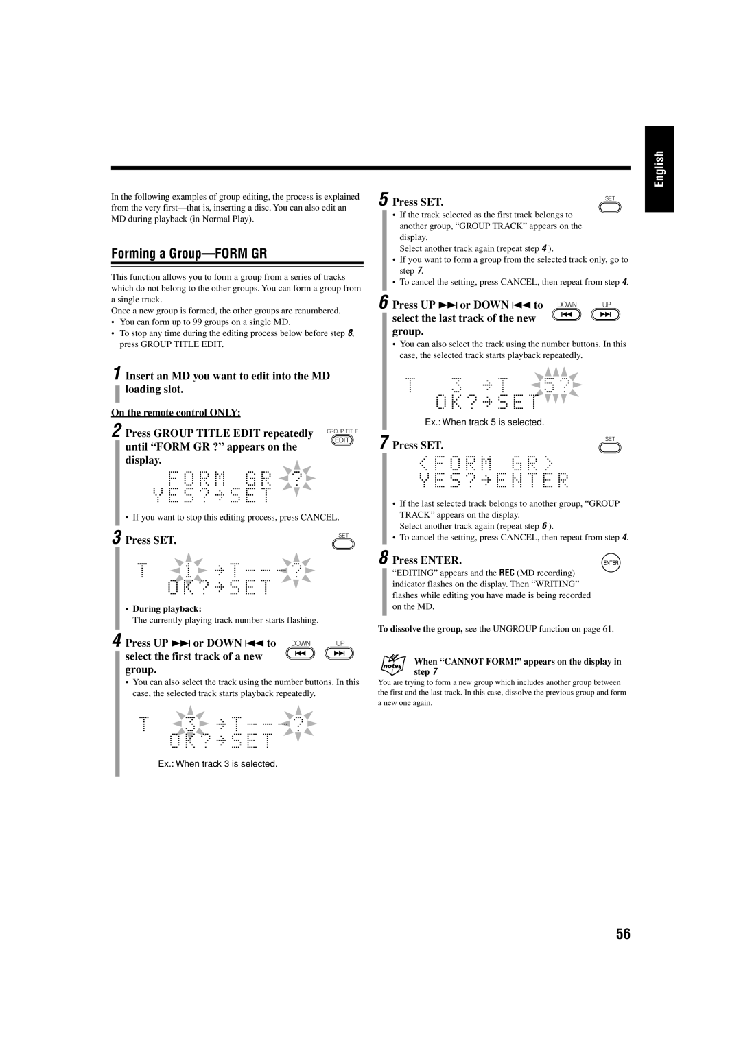 JVC UX-J99DVD manual Forming a Group-FORM GR, Insert an MD you want to edit into the MD loading slot, During playback 