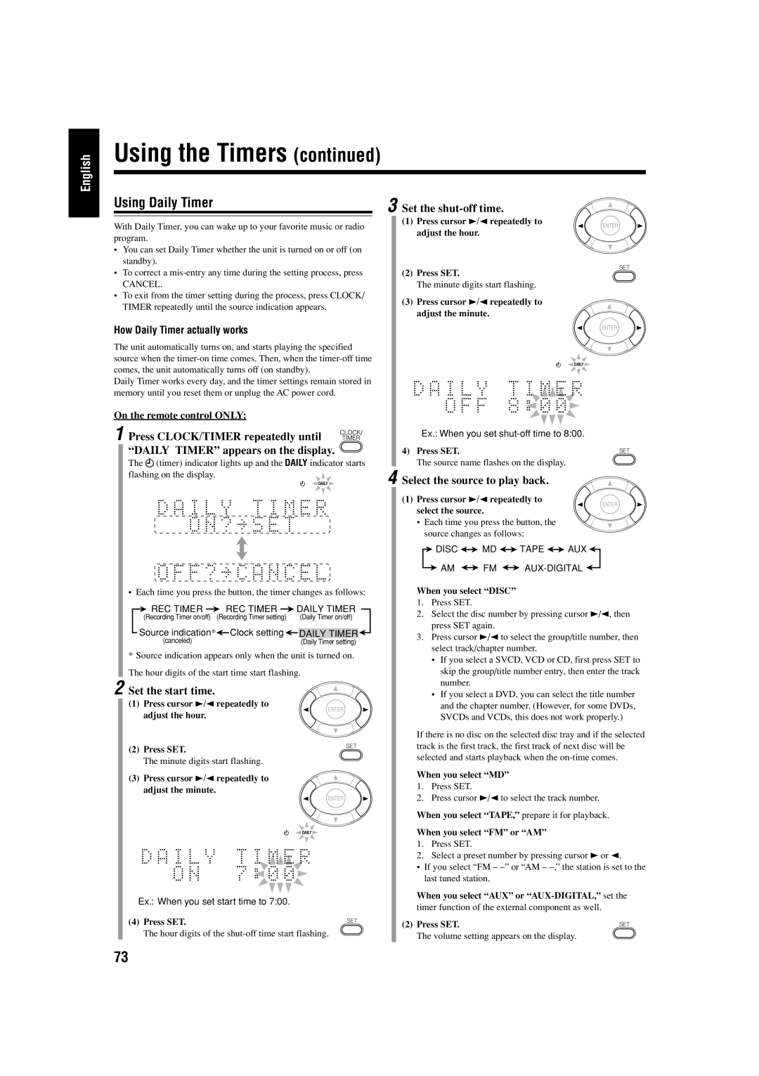 JVC UX-J99DVD manual Using Daily Timer, Select the source to play back, How Daily Timer actually works 