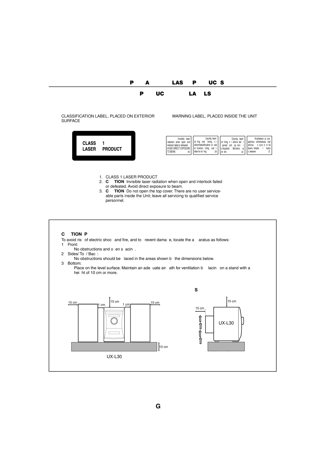 JVC UX-L30 manual Important for Laser Products Reproduction of Labels 