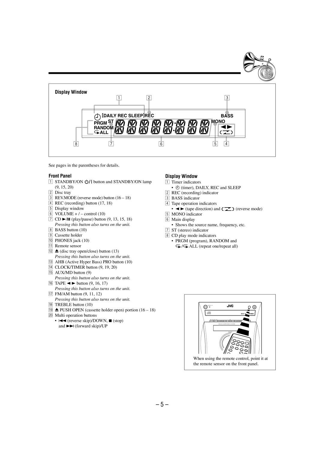 JVC UX-L30 manual Display Window 