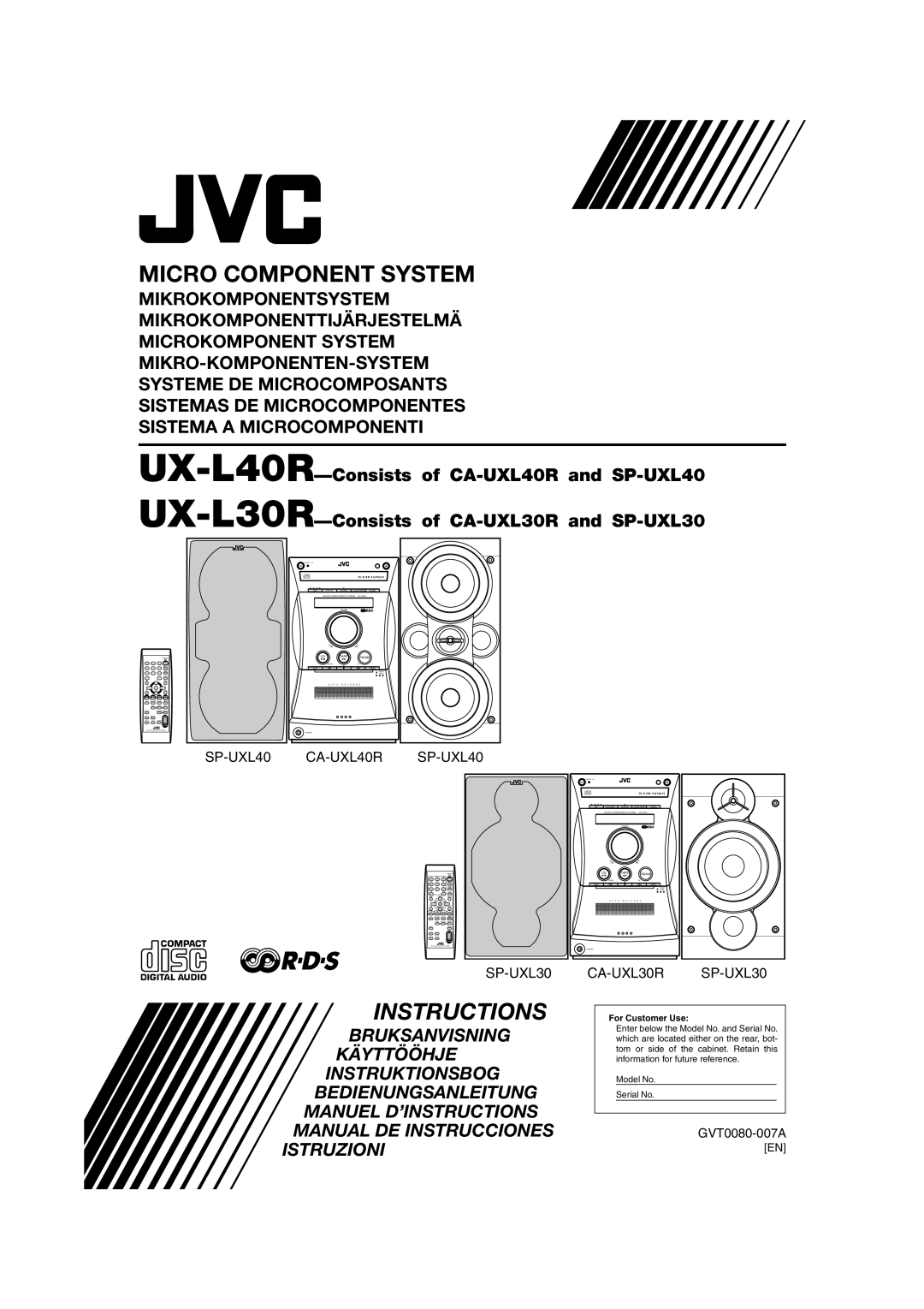 JVC UX-L30R, UX-L40R, SP-UXL30, SP-UXL40, CA-UXL40R, CA-UXL30R manual Instructions 