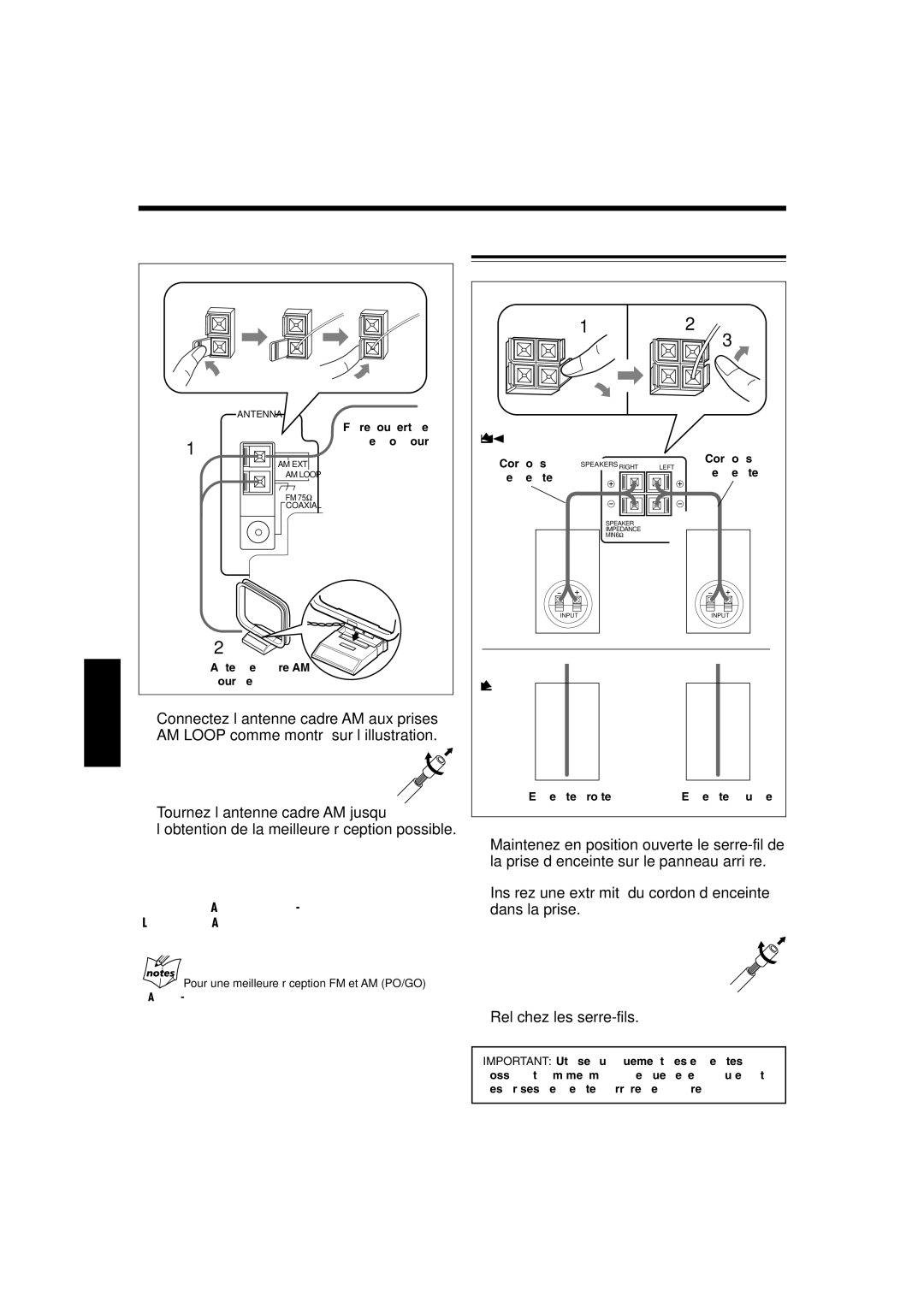 JVC SP-UXL30, UX-L40R, UX-L30R, SP-UXL40, CA-UXL40R manual Connexion des enceintes, Relâchez les serre-fils, Antenne AM PO/GO 