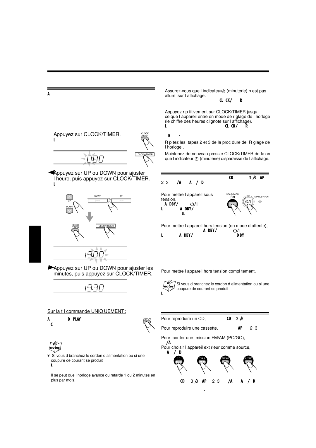 JVC CA-UXL40R, UX-L40R, UX-L30R Fonctionnement commun, Réglage de l’horloge, Mise sous tension, Appuyez sur CLOCK/TIMER 