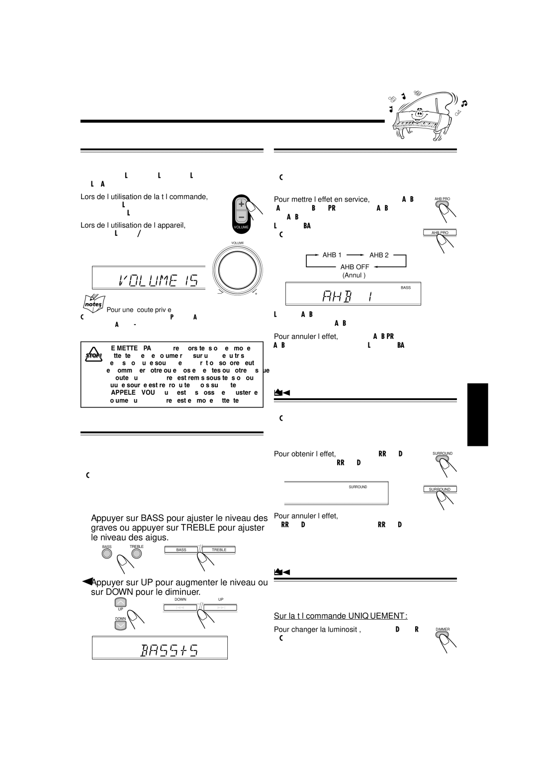 JVC CA-UXL30R, UX-L40R, UX-L30R manual Ajustement du volume, Renforcement des graves, Ajustement de la tonalité grave/aigu 