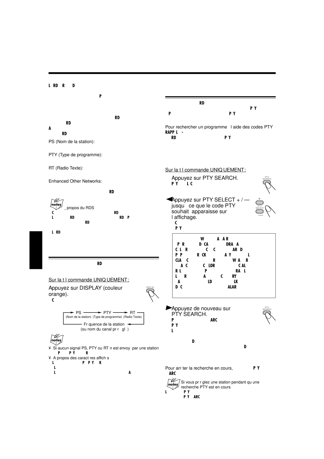 JVC SP-UXL30, UX-L40R, UX-L30R manual Réception d’une station FM avec RDS, Recherche de programmes par code PTY Recherche PTY 