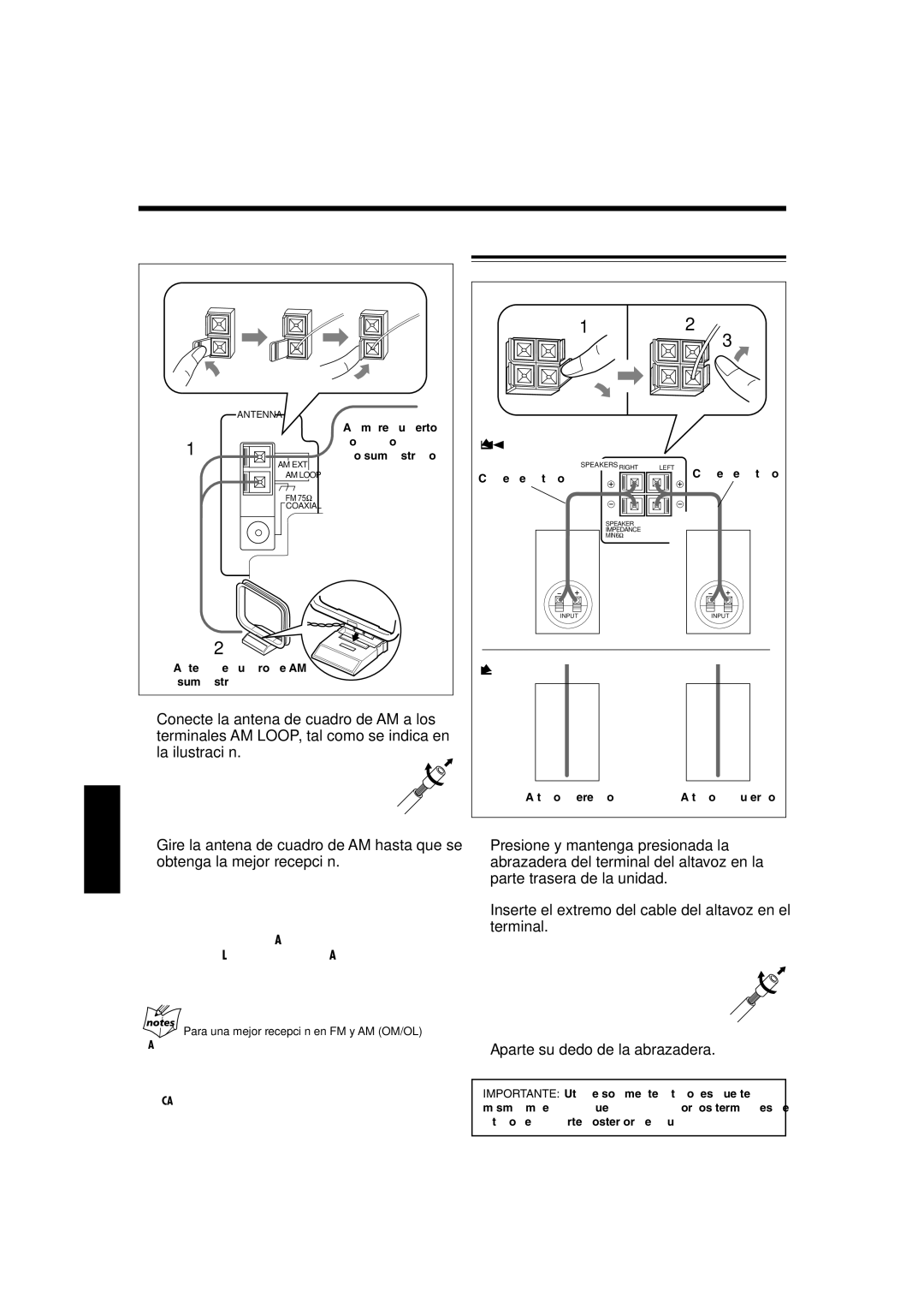 JVC CA-UXL40R, UX-L30R manual Conexión de los altavoces, Aparte su dedo de la abrazadera, Antena de AM OM/OL, Para UX-L40R 