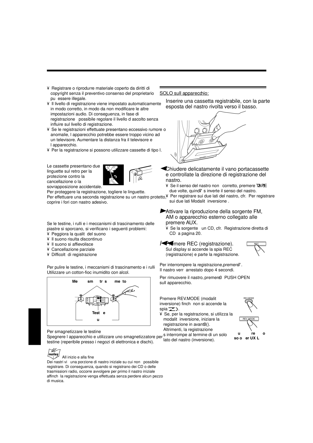 JVC UX-L40R, UX-L30R, SP-UXL30 manual Registrazione su nastro, Premere REC registrazione, Protezione delle registrazioni 